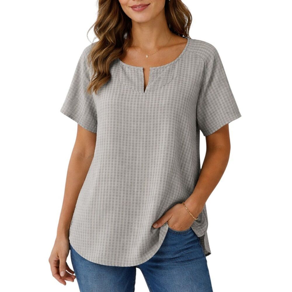 Eddie Bauer Gray Short Sleeve Textured Top Size Large LW NWOT